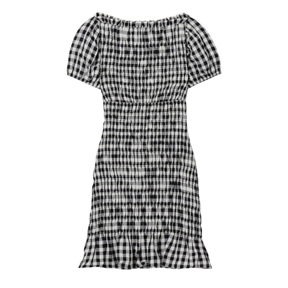 Doen Rizzo Linen Smocked Boat Neck Short Puff Sleeve Mini Dress Marilyn Gingham - Picture 14 of 16